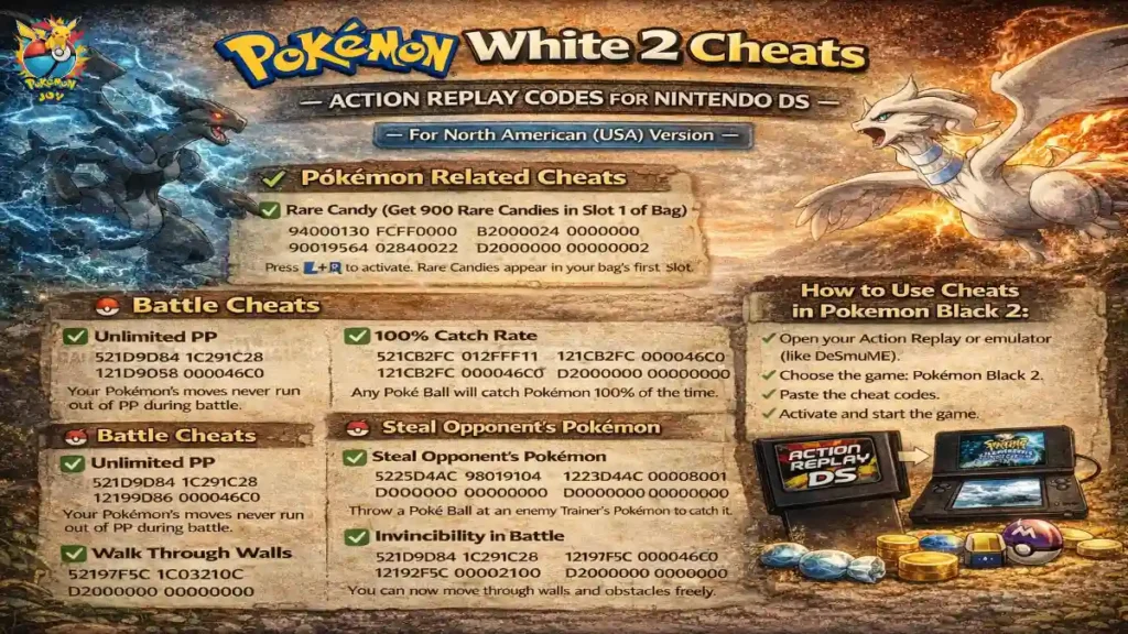 Pokémon White 2 Cheats – Action Replay Codes for Nintendo DS