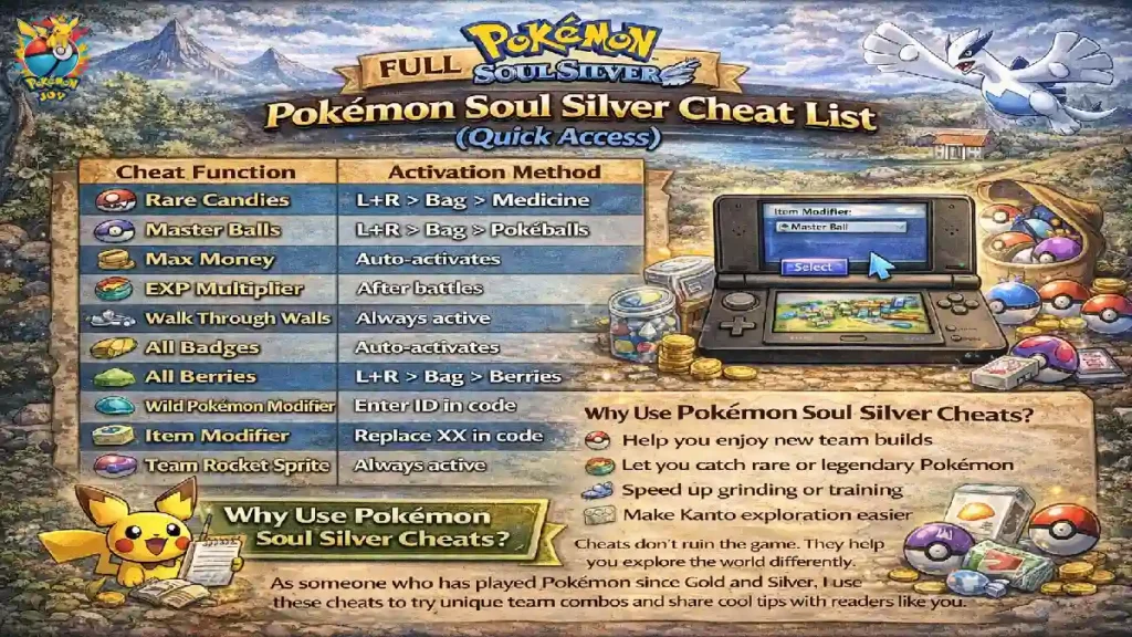 Full Pokemon Soul Silver Cheat List (Quick Access)