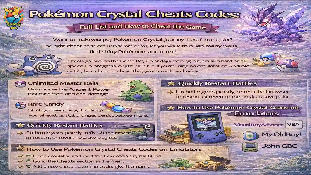 Pokemon Crystal Cheats Codes Full List and How to Cheat the Game